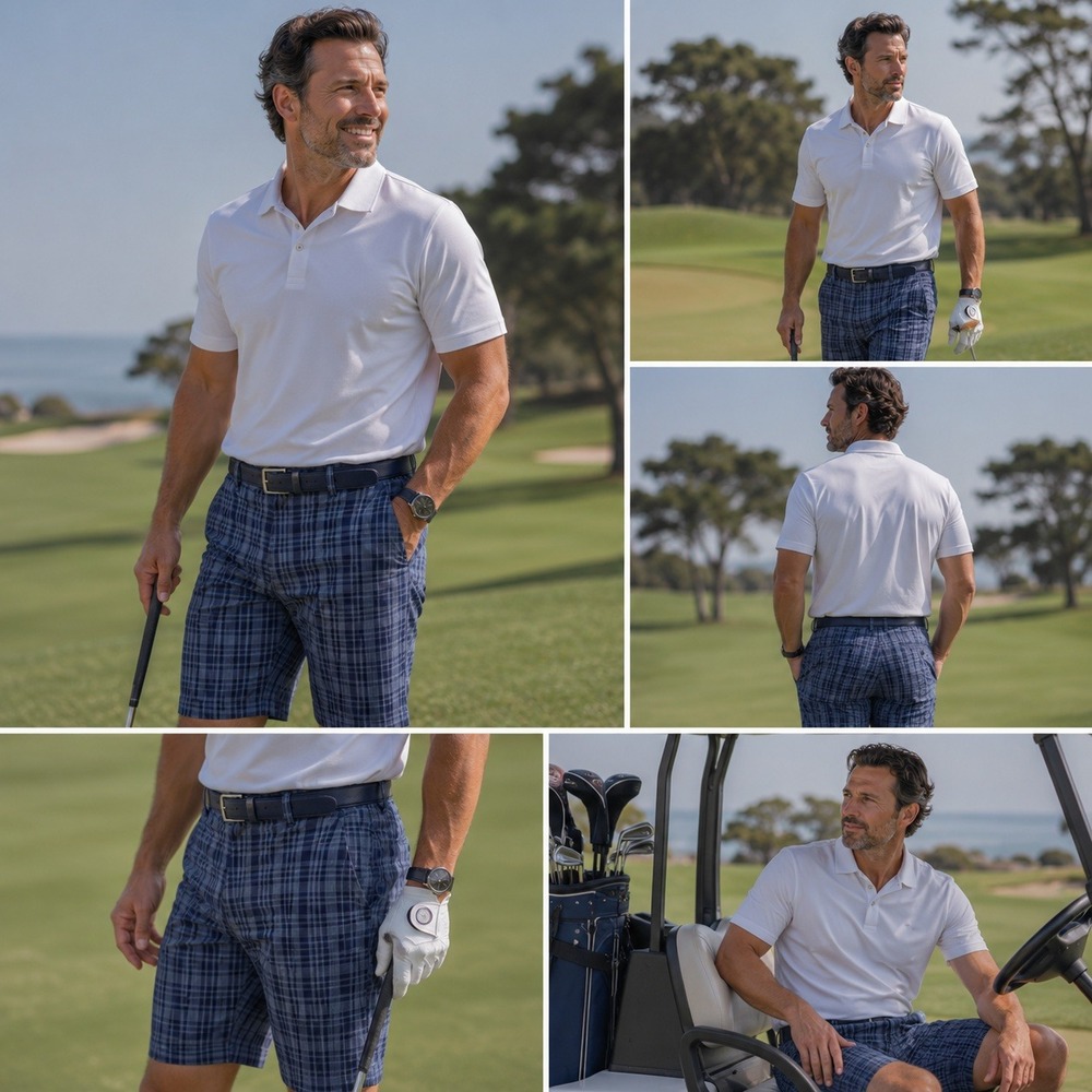 Rorie Whelan Golf‎ Mens Blue Plaid Flat Front Performance Golf Shorts Size 36